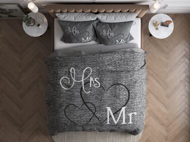 Комплект постільної білизни Sleeptime Partner Mr. and Mrs. 200 см x 200 см, 3 предмети, сірий - М&39які підодіяльники, що не потребують прасування, на блискавці - Сірий комплект постільної білизни зі 100 бавовни - 2 наволочки 80x80 см, 200 x 200 см 80 x 8