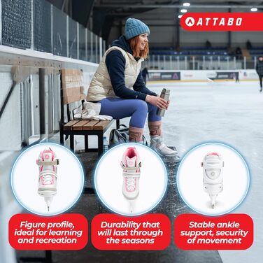Жіночі ковзани ATTABO Tora для активного катання застібка на пряжці та липучці, міцна підтримка щиколотки, леза з нержавіючої сталі, комфорт та безпека для початківців та досвідчених ковзанярів, елегантний класичний дизайн, білі, розмір 40