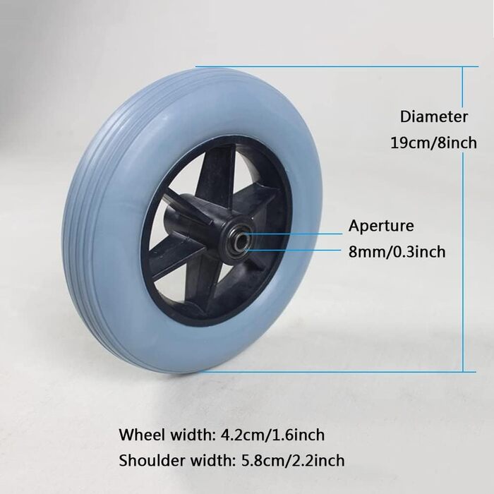 Дюймовий комплект колісних візків, кріплення переднього колеса для інвалідного візка, суцільний аксесуар для заміни інвалідного візка Pu/8 дюймів/19 см, 8-