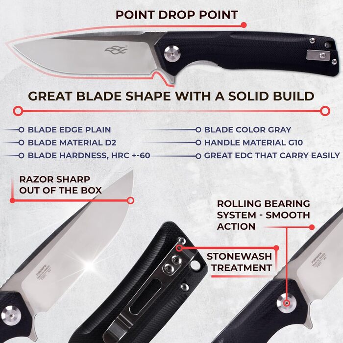 Кишеньковий ніж Ganzo Firebird FH91-BK Сталеве лезо D2 Ергономічна рукоятка G10 протиковзка з кліпсою Кемпінг Риболовля Мисливське