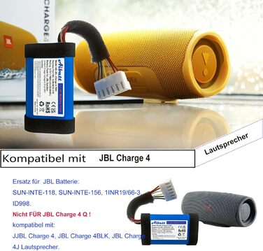 Замінний акумулятор 3.7V 7800mAh для JBL Charge 4, JBL Charge 4BLK, динаміків JBL Charge 4J, заміна акумулятора JBL SUN-INTE-118, SUN-INTE-156, 1INR19/66-3, ID998. (Не для JBL Charge 4 Q)