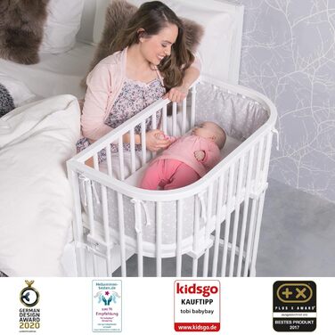 Приліжкове ліжечко Babybay Boxspring Comfort Plus, біле лаковане з матрацом Classic Cotton Soft, біле лаковане, 96Д x 56,5Ш x 96,5В см. З матрацом Classic Cotton Soft.