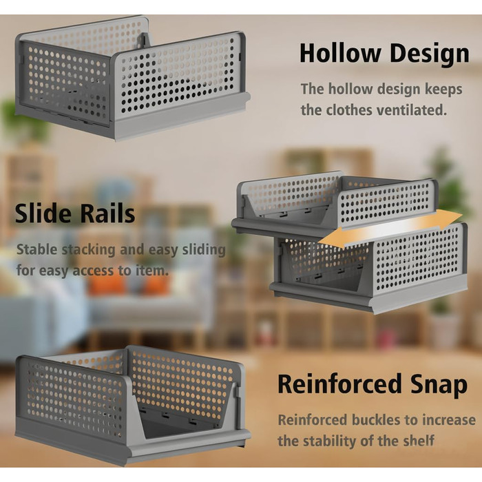 Комплект органайзерів для гардеробу з 4 предметів, компактний органайзер для гардеробу, багатофункціональний складний ящик із шухлядами, для спальні, кухні, ванної кімнати, офісу, гардеробу (темно-сірий)