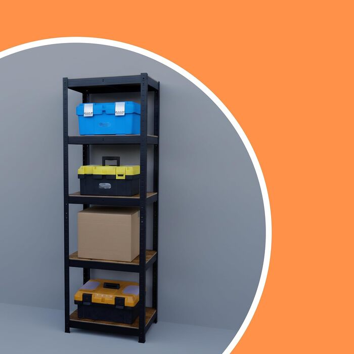 Міцний стелаж Relaxdays, ВШХ 180x60x30 см, 500 кг, 5 полиць, індустріальний стиль, полиця для зберігання в підвалі, вставного типу, чорний/коричневий