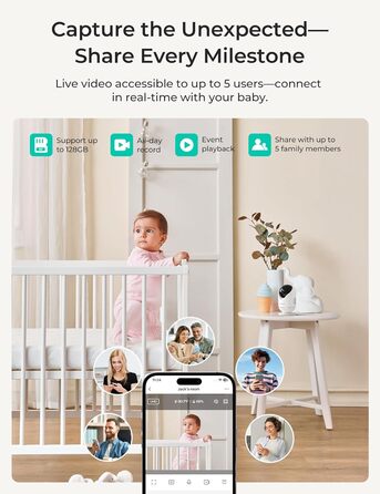 5 1080P HD, 2K Camera, App Control, Motion & Cry Alarm, Night Vision, 5000mAh, Two-way Audio, 390m Range, 5 1080P HD, 2K Camera, A