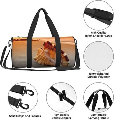 Спортивна дорожня сумка Морська раковина з принтом Конх, чорна, універсальний розмір