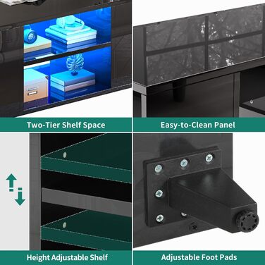 Журнальний столик YITAHOME, чорний глянцевий, сучасний стіл для вітальні з 16-кольоровим світлодіодним підсвічуванням, приставний столик до дивана з регульованою полицею, 97,5 x 48 x 45 см, чорний, без шухляд