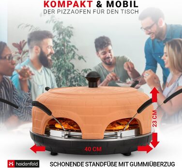 Шеф-кухар піци в печі Хайденфельд Місце для 6 осіб - Електрична піч для піци - 1100 Вт - Раклетна піч з глиняною витяжкою - Виробник піци з ложками для піци - Сталева пластина з ручкою (теракота)