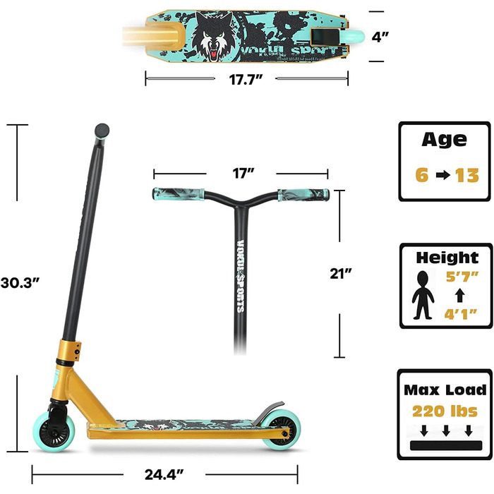 Трюковий самокат Joycruise професійні самокати, трюковий самокат для підлітків діти від 6 років хлопчики дівчатка, фрістайл ударни