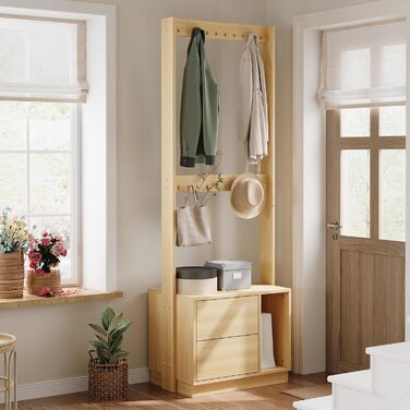 Відкрита вішалка для одягу Caldion з 2 шухлядами, 60x40x175 см, окремостояча вішалка для одягу з гачками, 2 полиці для підвішування, МДФ, шухляди з 2 висувними шухлядами, дизайн для коридору, спальні, передпокою