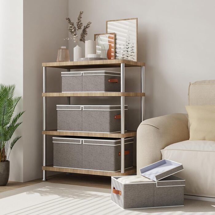 Набір із 3 коробок для зберігання, коробки для зберігання зі знімними кришками, коробки-органайзери для книг та одягу, неткане полотно, можна прати, 33x23x14 см, сірий 33x23x14 см (3 шт.) сірий