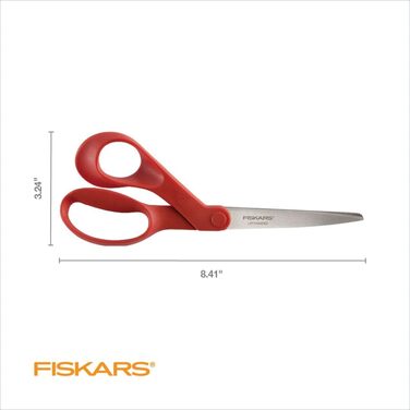 Універсальні ножиці Fiskars для лівшів, ергономічної форми, 20,3 см, ножиці з нержавіючої сталі, паперу та тканини для офісу, декоративно-прикладного мистецтва, червоні 8 дюймів