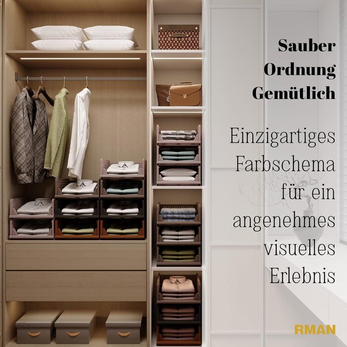 Органайзер для гардеробу, що штабелюється, складний органайзер для шафи, висувний багатофункціональний ящик для зберігання, висувні ящики для зберігання у ванній кімнаті, спальня - коричневий Rzwj02-baun, 4 шт.