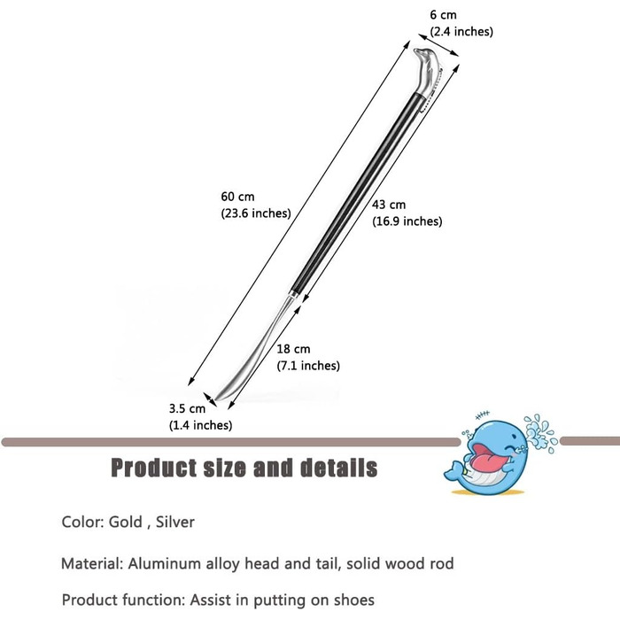 З довгою ручкою для людей похилого віку та чоловіків, розкішний золотий і срібний Dolphin Extra Long Shoehorn, Готель Shoehorn з алюмінієвого сплаву для ледачих чоловіків, легко лягає в ліжко 60 * 6 см золото
