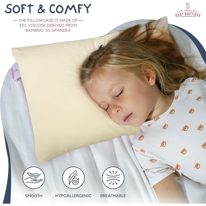 Подушка для малюків з ультрам'якою бамбуковою наволочкою, 33 x 45,7 см, ідеальна подушка для сну малюка, 2 роки, дихаюча дитяча по