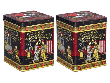 Чайні бляшанки для розсипного чаю, по 200 г кожна, бляшанки для спецій, чорні в японському стилі, металеві, квадратні з відкидною кришкою, 88 x 88 x 115 мм (ДхШхВ), 2