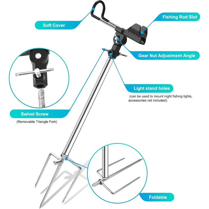 Тримач для вудки, багатофункціональний тримач для вудки з нержавіючої сталі, регульований на 360 та знімний, зручний для перенесення, подарунок для чоловіків, День батька, день народження (2 шт.)