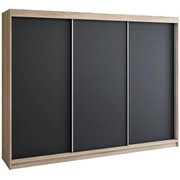 Шафа з розсувними дверима 200 см, 3-дверна шафа з 4 шухлядами (Сонома/Чорний) Сонома / Чорний