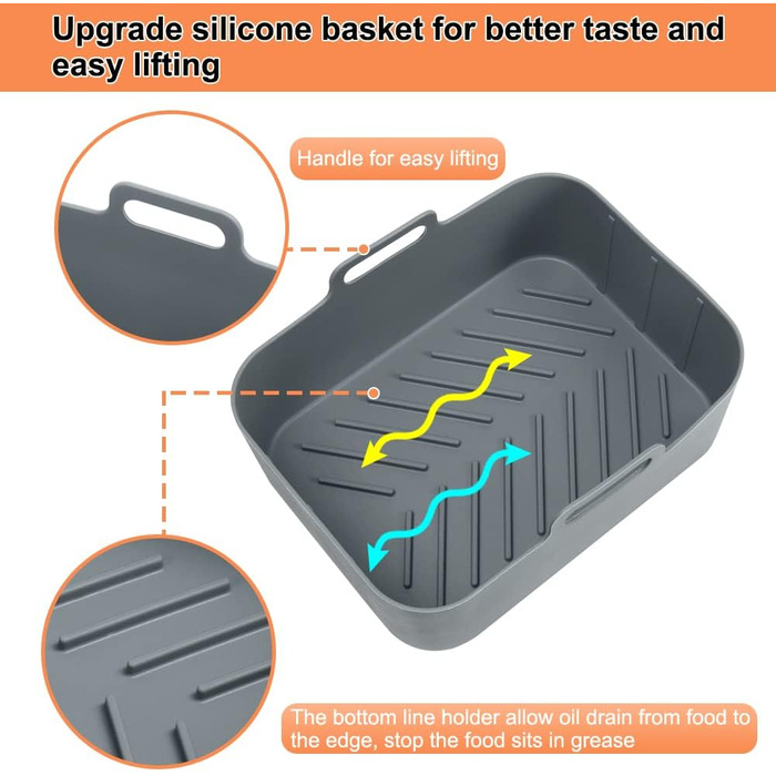 Аерофритюрниця BYKITCHEN 2PCS із силіконовою формою для ніндзя, аксесуари для AF400EU, багаторазова фритюрниця Силіконова каструля для Ninja Foodi/Innsky та інші двозонні фритюрниці