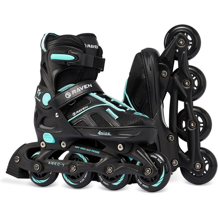 Ковзани/роликові ковзани RAVEN Pulse 2-в-1 для дітей та дорослих, регульовані 37-40 (23,5-26 см), чорні/блакитні