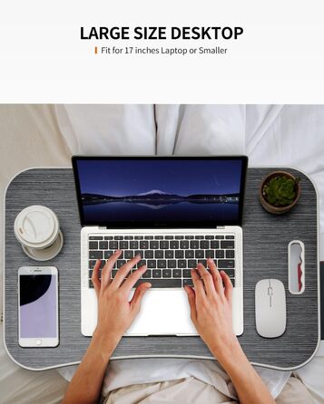 Складаний столик для ноутбука, портативний стіл на коліна, приліжкова тумбочка, підставка для ноутбука з тримачем для напоїв, слотом для планшета та ручкою для перенесення для роботи, письма, малювання та їжі (чорний)