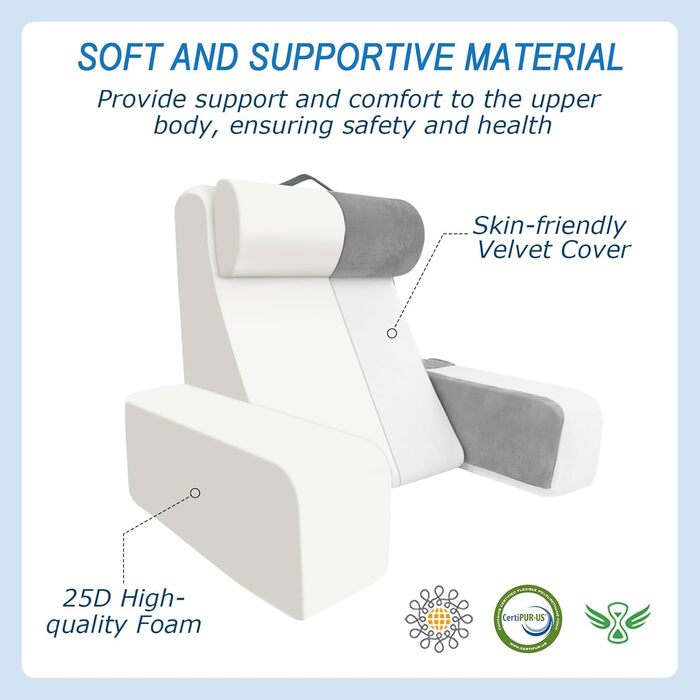 Подушка для читання HOMCA для ліжка та дивана, подушка для книги зі знімним валиком для шиї та підлокітником, подушка для спини для ліжка, настінна подушка, багатофункціональна клиноподібна подушка для читання, роботи, перегляду телевізора (36x40x48 см)