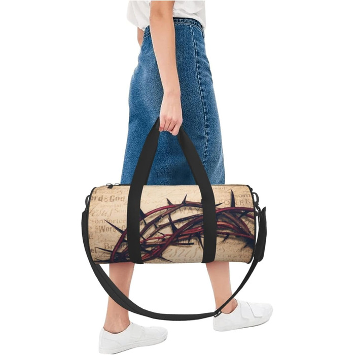 Дорожня сумка зі зміїної шкіри, кругла, великої місткості, легка та міцна, ідеальний подарунок для походів, відпустки, ділових поїздок та іншого, з орнаментом Корона терня, універсальний розмір