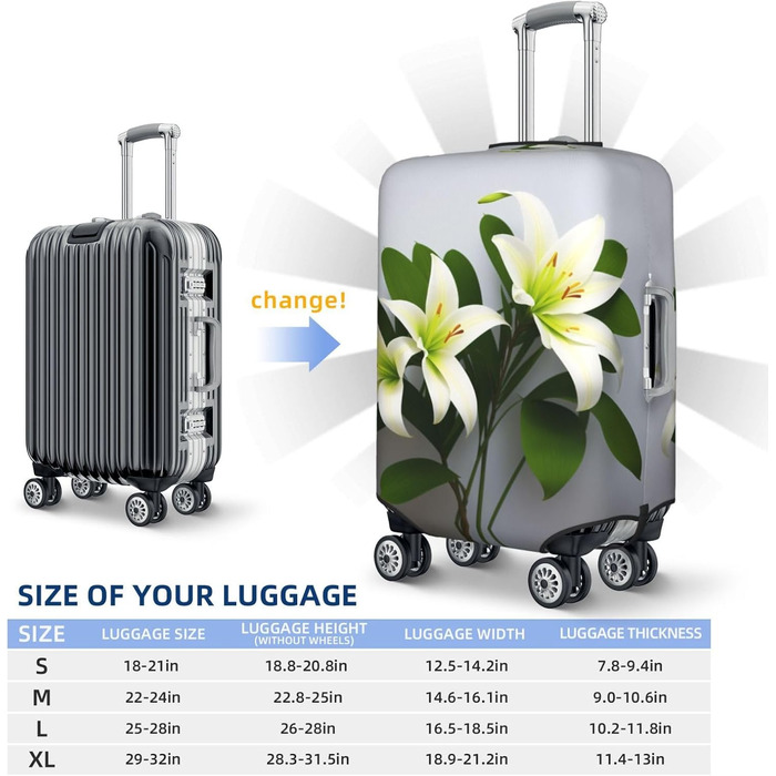 Чохол для валізи Lily Flowers, міцний захист для багажу розміром 45.7-81.3 см, XL, Чорний