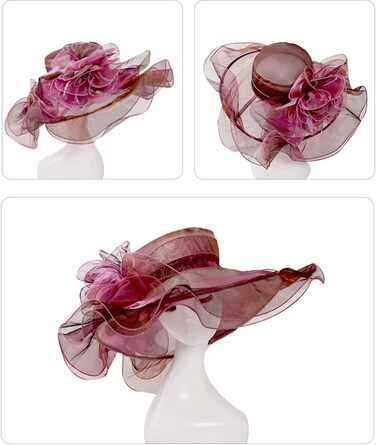 Жіночий капелюх жіночий органза церковний чарівник весільний сонцезахисний капелюх чаювання капелюх із широкими полями сонцезахисний капелюх із великими полями пляжний капелюх органза капелюхи церковний капелюх M рожевий
