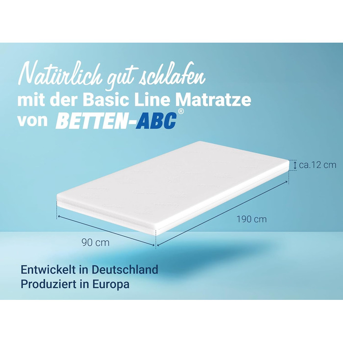Матрац ABC Comfort Foam Mattress Basic-Line, висота ядра приблизно 10 см, чохол з алое вера, виготовлений за німецькими стандартами якості (розмір 90 x 190 см)