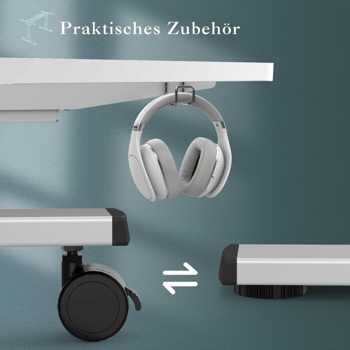 Каркас столу JUMMICO з регульованою висотою, USB-портом та кабельним лотком, електрично регульований каркас столу з колесами, стіл для роботи стоячи (білий)