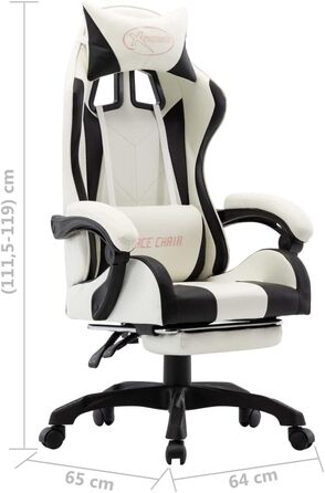 Геймерське крісло з підставкою для ніг, геймерське крісло, офісне крісло, стілець для столу, комп&39ютерне крісло, чорно-біла штучна шкіра - 287995