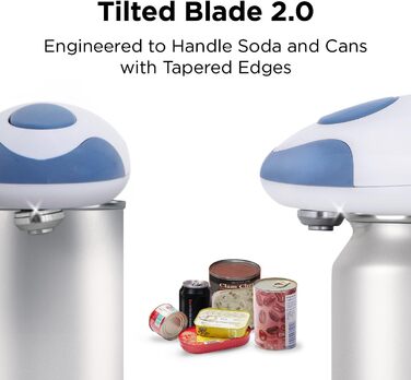 Електричний консервний нож Kitchen Mama V2 - Покращене лезо відкриває будь-яку форму банки, консервний ніж без гострих країв, гігієнічний, компактний та акумуляторний - Blue Grey