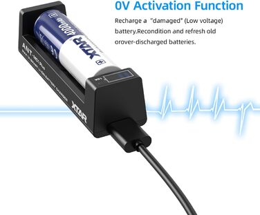 Зарядний пристрій XTAR MC1 Plus USB-C для літій-іонних акумуляторів 18650, 21700, 26650, 14500, 18350 - розумний зарядний пристрій 0,5A/1A з РК-дисплеєм, активацією 0V, відновленням після перерозряду, швидкою зарядкою через USB-C