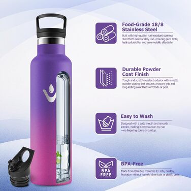 Пляшка для води з нержавіючої сталі 750 мл, термос без BPA, герметична двостінна ізольована пляшка, підходить для газованих напоїв, ізольована пляшка для фітнесу, школи, активного відпочинку, доросла 750 мл V-фіолетовий Fonc Rose Barbie