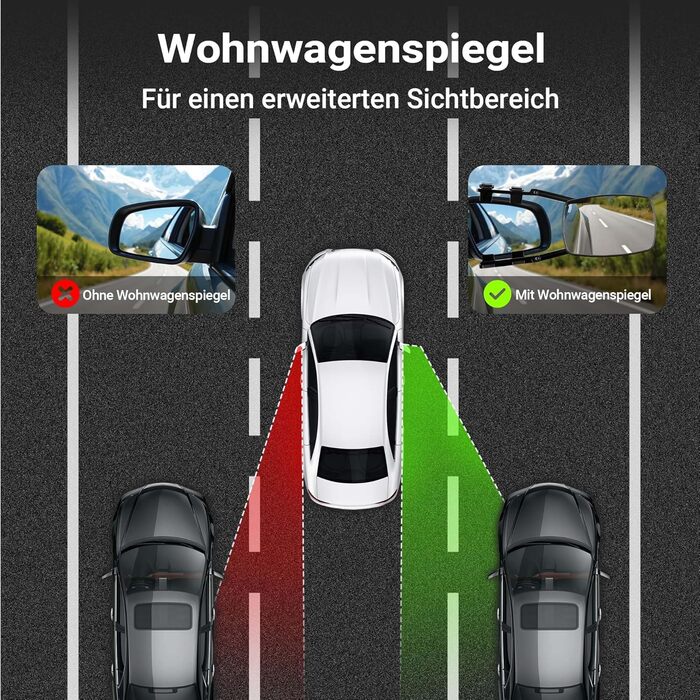 Дзеркала Wiltec для караванів, комплект із 2 універсальних зовнішніх дзеркал для караванів та кемперів з гумовими ремінцями, поворотні та складні плоскі дзеркала 1