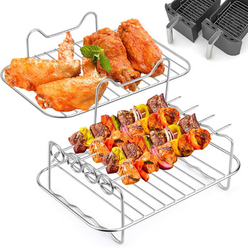 Аксесуари для двозонної фритюрниці, стійка з шампурами для двозонної фритюрниці Ninja Foodi AF300EU AF400EU аерофритюрниці, 304 аксесуари для подвійної аерофритюрниці з нержавіючої сталі для аксесуарів для фритюрниці, 2
