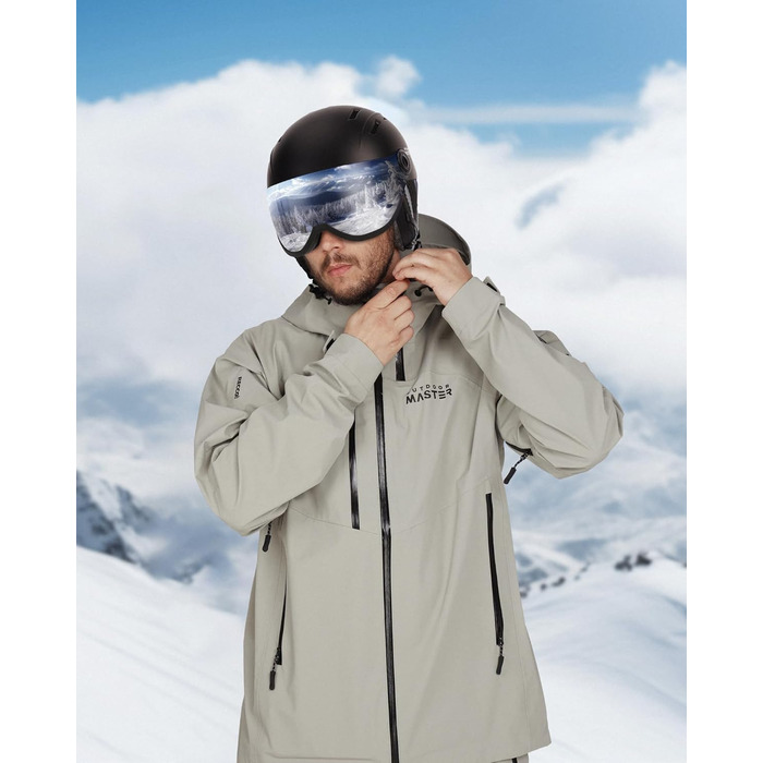 Шолом для сноуборду OutdoorMaster з лижними окулярами, лижний шолом та козир 2-в-1, знімні окуляри, захисна піна EPS та 14 вентиляційних отворів для охолодження, снігові шоломи для чоловіків, жінок та молоді, матово-чорний, розмір L