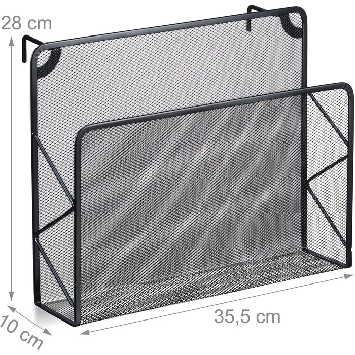 Тримач для журналів настінний, підвісна стійка для газет, настінний кошик, HBT 28x35,5x10 см, тримач для журналів, метал, чорний