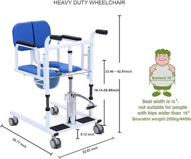 Крісло для перенесення пацієнта додому, розділене сидіння на 180 для людей похилого віку з горщиком, крісло для перенесення 4-в-1 з регулюванням висоти, підйомне крісло, перенесення крісел для літніх людей, літніх людей