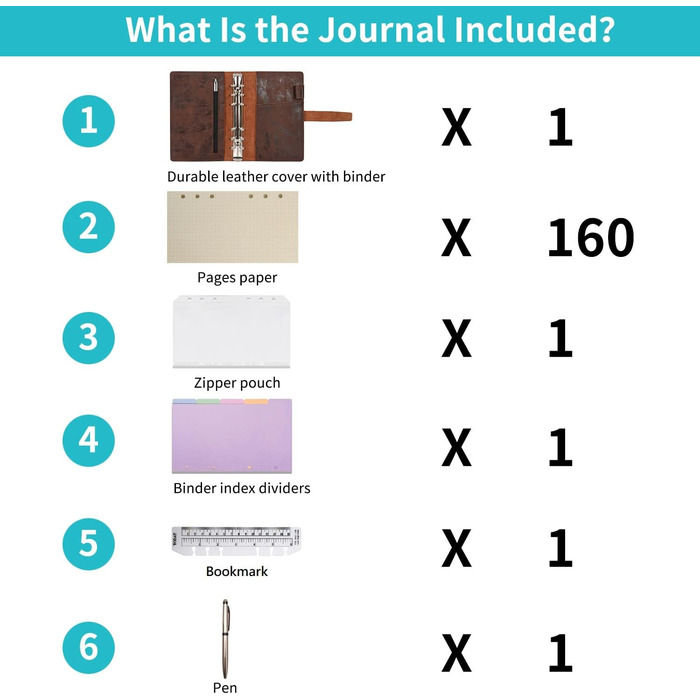 Папка-органайзер для щоденника Wonderpool A6 зі шкіри - багаторазовий крапчастий папір з кільцем та кількома кишенями для бізнесу, навчання, подорожей (A6, коричневий) A6 коричневий