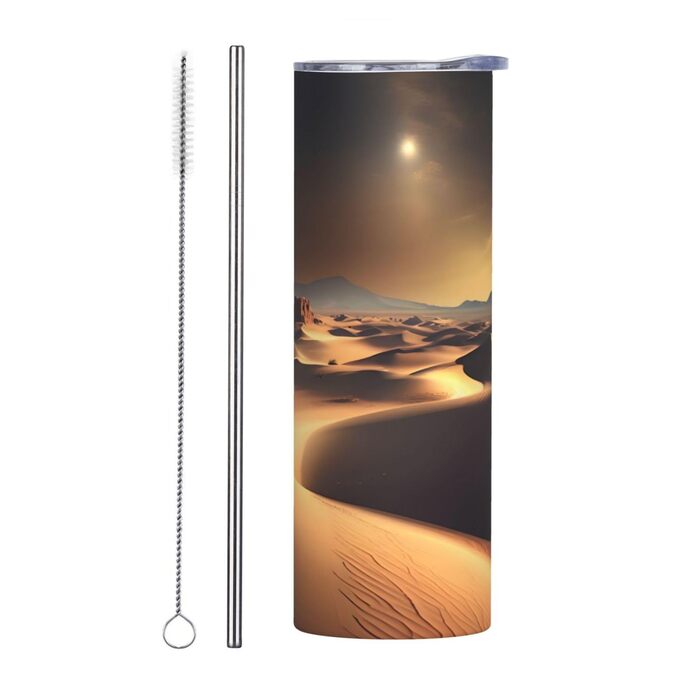 Кухоль з прямою трубочкою, дизайн пустелі Сахара, дорожній кухоль, підходить для кемпінгу, офісу та дому, 590 мл