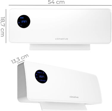 Настінний вентилятор-обігрівач SwingAir 2000 Вт, керамічний настінний обігрівач, електричний обігрівач для ванної кімнати з коливаннями, світлодіодний дисплей, білий