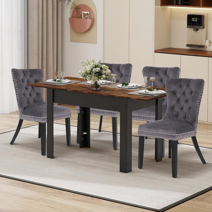 Розсувний обідній стіл ARTETHYS 105/150x70 см, кухонний обідній стіл в індустріальному стилі, прямокутна стільниця для 4-6 осіб, дерев&39яний стіл з металевими ніжками, стіл для їдальні, кухні, вітальні 105-150x70 см