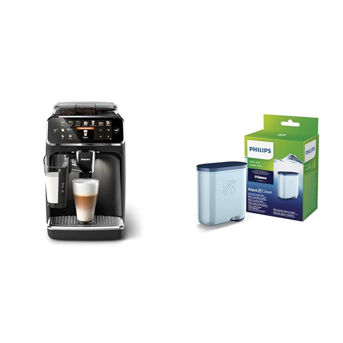 Кавомашина Philips Series 5400 з системою LatteGo, 12 видів кави, інтуїтивний дисплей, 4 профілі користувачів, чорна (EP5441/50) та фільтр для води Philips AquaClean (CA6903/10)