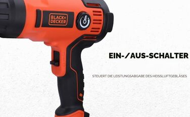 Будівельний фен BlackDecker KX2200K 2000 Вт (з 2-ступеневим вимикачем безпеки, плавним регулюванням температури, автовимкненням, набір аксесуарів з 8 предметів)