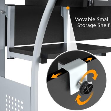 Стіл Yaheetech з полицею для принтера комп'ютерний стіл чорний Стіл для ПК на 4 коліщатках 80 x 50 x 132 см