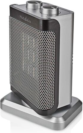 Керамічний PTC вентилятор-обігрівач - 1000/1500 Вт - 2 режими нагріву - Регульований термостат - Функція коливання - Захист від перегріву та перекидання - Сірий, 17GY -