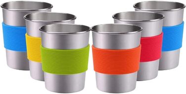 Набір із 6 чашок з нержавіючої сталі, маленькі чашки з нержавіючої сталі об&39ємом 240 мл із силіконовою оболонкою, багаторазові чашки з нержавіючої сталі для кемпінгу, пікніків на свіжому повітрі, соку, крижаної води, кави