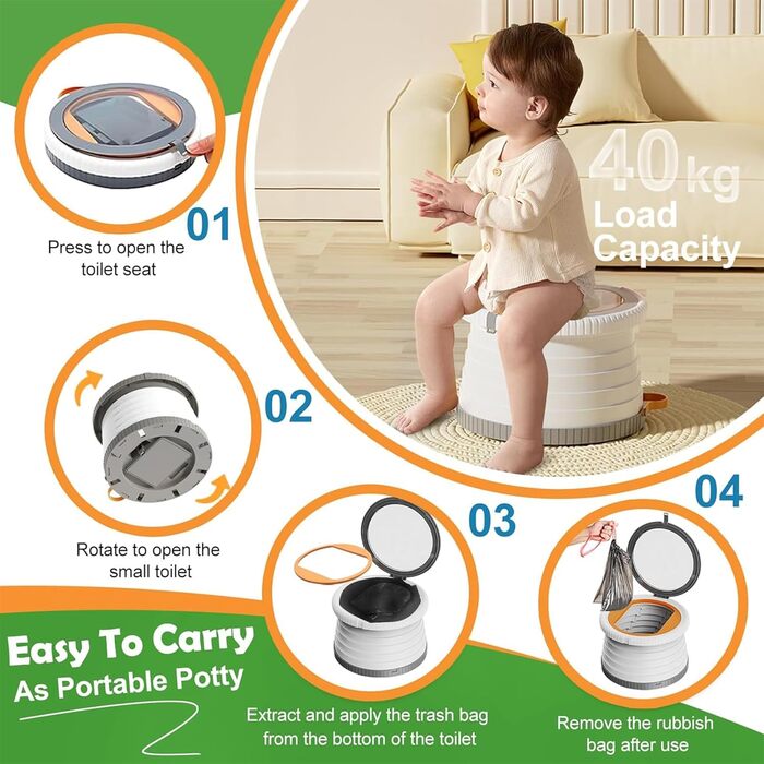Дитяче сидіння для унітазу NAUXIU, складний горщик, складаний дитячий унітаз, вуличне сидіння для унітазу, дорожній горщик для діт